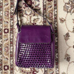 Patricia Nash Marisa Flap Woven Front Purple Distressed Leather Crossbody Purse